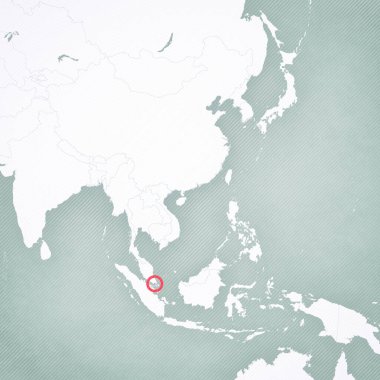 Singapur, Doğu ve Güneydoğu Asya haritasında yumuşak çizgili klasik arka plana sahip. 