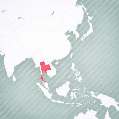 Doğu ve Güneydoğu Asya haritasında yumuşak çizgili klasik arka plana sahip Tayland. 