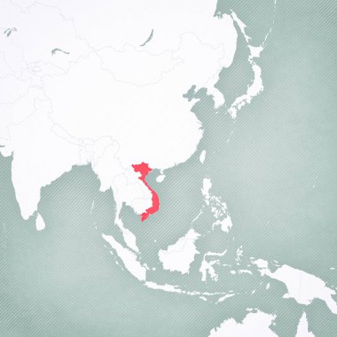 Vietnam, Doğu ve Güneydoğu Asya haritasında yumuşak çizgili vintage arka plana sahiptir.. 