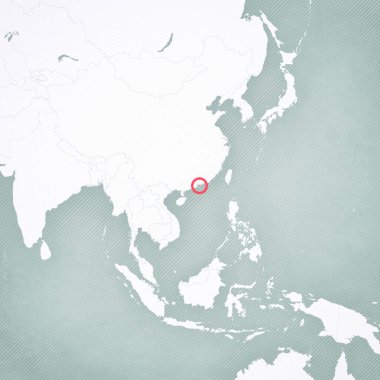 Doğu ve Güneydoğu Asya haritasında yumuşak çizgili klasik arka plana sahip Hong Kong. 