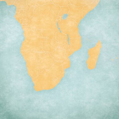 Güney Afrika 'nın boş bir haritası. Yumuşak grunge ve klasik tarzda. Suluboya resimli eski bir kağıt gibi.. 