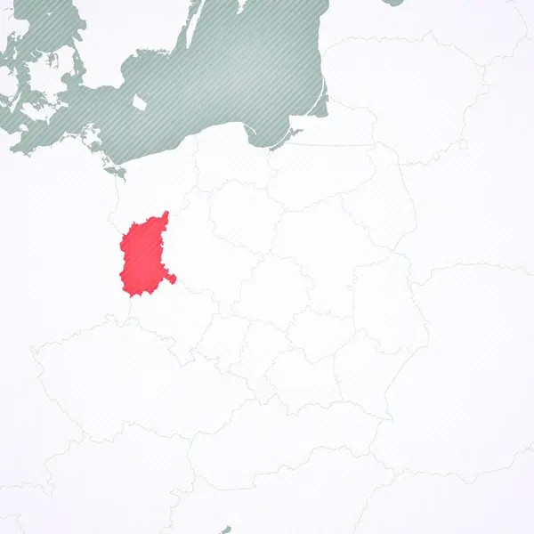 stock image Lubusz on the map of Poland with softly striped vintage background. 