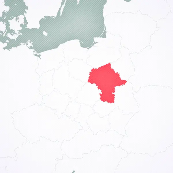 stock image Mazovia on the map of Poland with softly striped vintage background. 