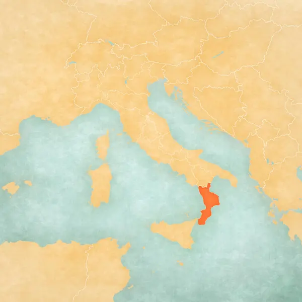 stock image Calabria on the map of Italy in soft grunge and vintage style, like old paper with watercolor painting. 