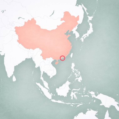Doğu ve Güneydoğu Asya haritasında Hong Kong ve Çin 'in yumuşak çizgili klasik arka planı var.. 