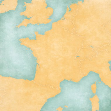 Fransa 'nın boş haritası suluboya resimli eski kağıt gibi yumuşak grunge ve vintage tarzında.. 