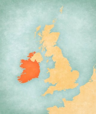 İngiliz Adaları haritasında yumuşak grunge ve vintage tarzında, suluboya resimli eski kağıt gibi.