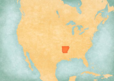 Arkansas on the map of United States of America in soft grunge and vintage style, like old paper with watercolor painting.  clipart