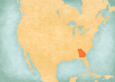 Gürcistan, Amerika Birleşik Devletleri haritasında suluboya resimli eski bir kağıt gibi yumuşak grunge ve klasik tarzda yer almaktadır.. 