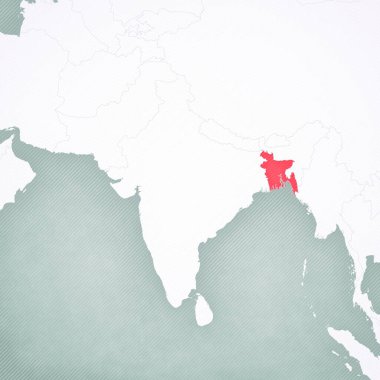 Güney Asya haritasında Bangladeş 'in yumuşak çizgili klasik arka planı. 
