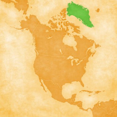 Greenland on an ocher retro map of North America on old vintage paper. clipart