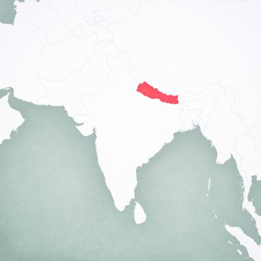 Güney Asya haritasında Nepal 'in yumuşak çizgili klasik arka planı vardır.. 