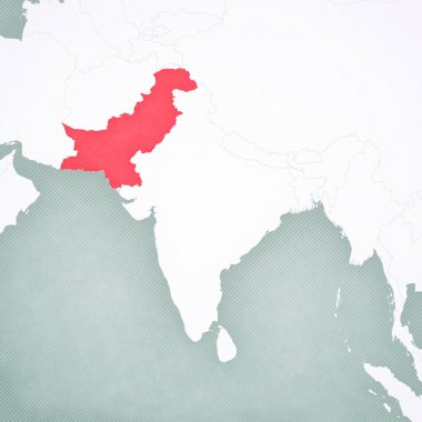 Pakistan, Güney Asya haritasında yumuşak çizgili vintage arka planda. 