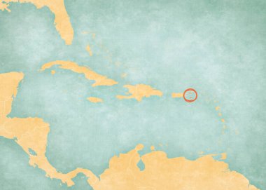 Karayip adaları haritasında, suluboya resimli eski kağıt gibi yumuşak grunge ve klasik tarzda Birleşik Devletler Virjin Adaları yer almaktadır.. 