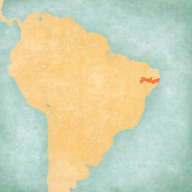 Brezilya haritasında yumuşak grunge ve vintage tarzında Pernambuco, suluboya resimli eski kağıt gibi.