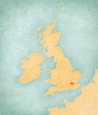 İngiliz Adaları haritasında yumuşak grunge ve vintage tarzında, suluboya resimli eski kağıt gibi. 