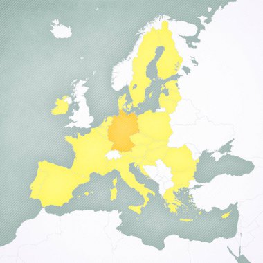 Almanya, Avrupa Birliği haritasında yumuşak çizgili vintage arka plana sahip. 