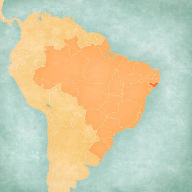 Brezilya haritasında Alagoas yumuşak grunge ve vintage tarzda, suluboya resim ile eski kağıt gibi. 