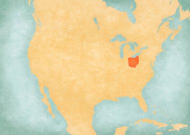 Ohio, Amerika Birleşik Devletleri haritasında suluboya resimli eski bir kağıt gibi yumuşak grunge ve vintage tarzında.. 