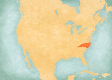 Kuzey Carolina, Amerika Birleşik Devletleri haritasında suluboya resimli eski bir kağıt gibi yumuşak grunge ve vintage tarzında.. 