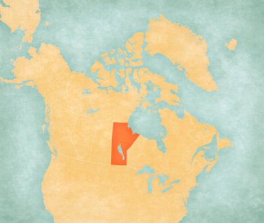 Kanada haritasında yumuşak grunge ve vintage tarzında Manitoba, suluboya resimli eski kağıt gibi. 