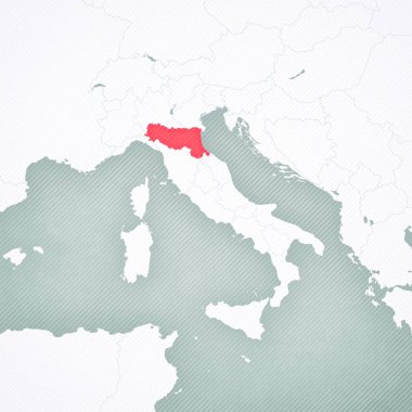 Emilia-Romagna İtalya haritasında yumuşak çizgili klasik arka planda. 
