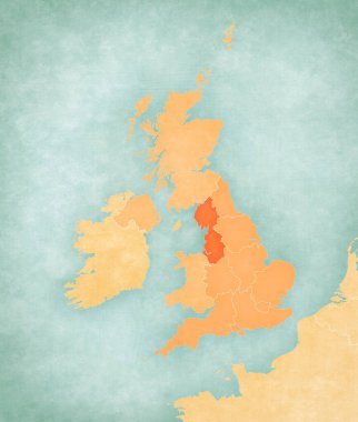 Kuzey Batı İngiltere haritasında yumuşak grunge ve vintage tarzda, suluboya resimli eski kağıt gibi. 