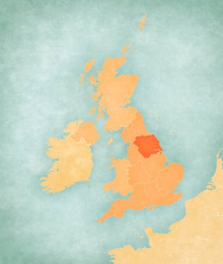 İngiltere haritasında Yorkshire ve Humber suluboya resimli eski kağıt gibi yumuşak grunge ve vintage tarzda. 