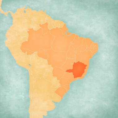 Brezilya haritasında Minas Gerais suluboya resimli eski bir kağıt gibi yumuşak grunge ve klasik tarzda.