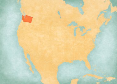 Washington, Amerika Birleşik Devletleri haritasında suluboya resimli eski bir kağıt gibi yumuşak grunge ve vintage tarzında yer alıyor.. 