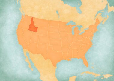 Idaho, Amerika Birleşik Devletleri haritasında suluboya resimli eski bir kağıt gibi yumuşak grunge ve vintage tarzında.. 