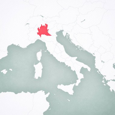 Lombardy İtalya haritasında yumuşak çizgili vintage arka planda. 