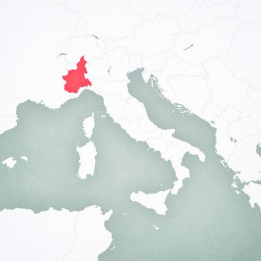 Piedmont İtalya haritasında yumuşak çizgili vintage arka planda. 