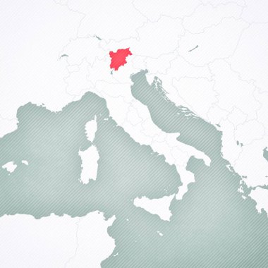İtalya haritasında Trentino-South Tyrol yumuşak çizgili klasik arka plana sahip. 