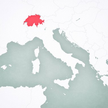 İsviçre, İtalya Yarımadası haritasında yumuşak çizgili klasik arka plana sahip. 