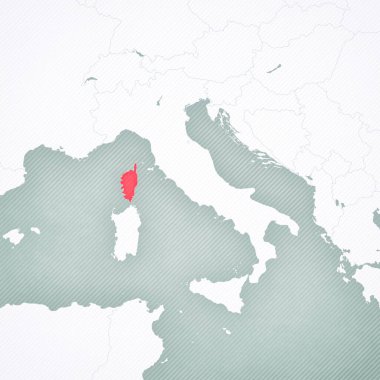 Korsika, İtalyan Yarımadası 'nın haritasında yumuşak çizgili klasik arka plana sahip.. 
