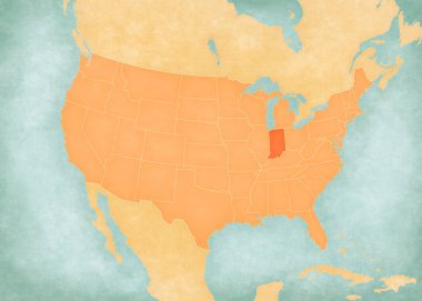 Indiana, Amerika Birleşik Devletleri haritasında suluboya resimli eski bir kağıt gibi yumuşak grunge ve vintage tarzında. 