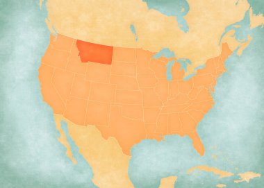 Montana, Amerika Birleşik Devletleri haritasında suluboya resimli eski bir kağıt gibi yumuşak grunge ve vintage tarzında.. 
