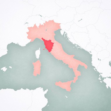 İtalya haritasında yumuşak çizgili klasik arka plana sahip Toskana. 