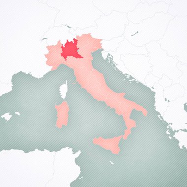 Lombardy İtalya haritasında yumuşak çizgili vintage arka planda. 