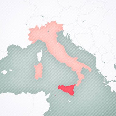 Sicilya İtalya haritasında yumuşak çizgili klasik arka planla. 