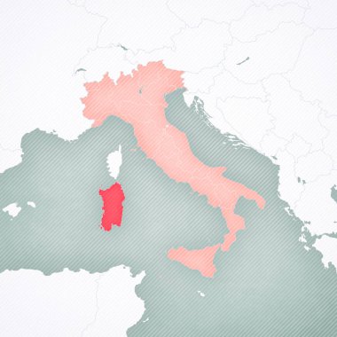 Sardunya İtalya haritasında yumuşak çizgili klasik arka planda. 