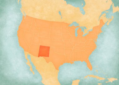 New Mexico, Amerika Birleşik Devletleri haritasında suluboya resimli eski bir kağıt gibi yumuşak grunge ve vintage tarzında.. 
