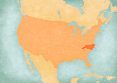 Kuzey Carolina, Amerika Birleşik Devletleri haritasında suluboya resimli eski bir kağıt gibi yumuşak grunge ve vintage tarzında.. 