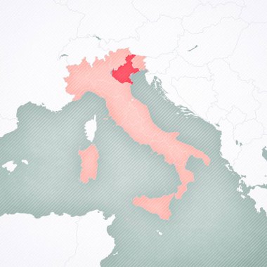 İtalya haritasında Veneto yumuşak çizgili vintage arka planla. 