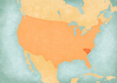 Güney Carolina, Amerika Birleşik Devletleri haritasında suluboya resimli eski bir kağıt gibi yumuşak grunge ve vintage tarzında.. 
