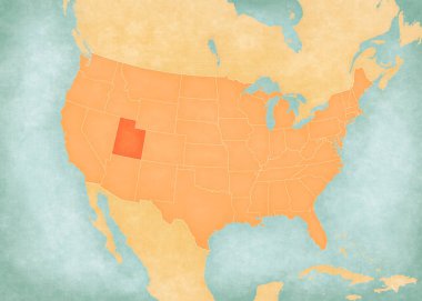 Utah, Amerika Birleşik Devletleri haritasında suluboya resimli eski bir kağıt gibi yumuşak grunge ve vintage tarzında.. 