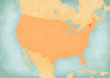 Vermont, Amerika Birleşik Devletleri haritasında suluboya resimli eski bir kağıt gibi yumuşak grunge ve vintage tarzında.. 
