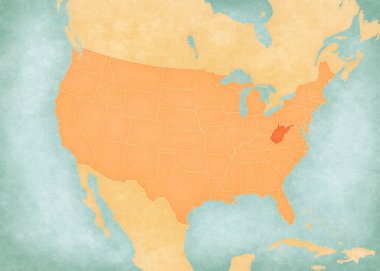 Batı Virginia, Amerika Birleşik Devletleri haritasında suluboya resimli eski bir kağıt gibi yumuşak grunge ve vintage tarzında.. 