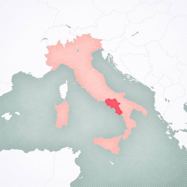 İtalya haritasında yumuşak çizgili vintage arka plana sahip Campania. 